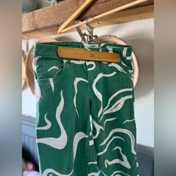 Cotton On Low Rise Green and White Swirl Straight Jeans sz4 - Picture 8 of 13